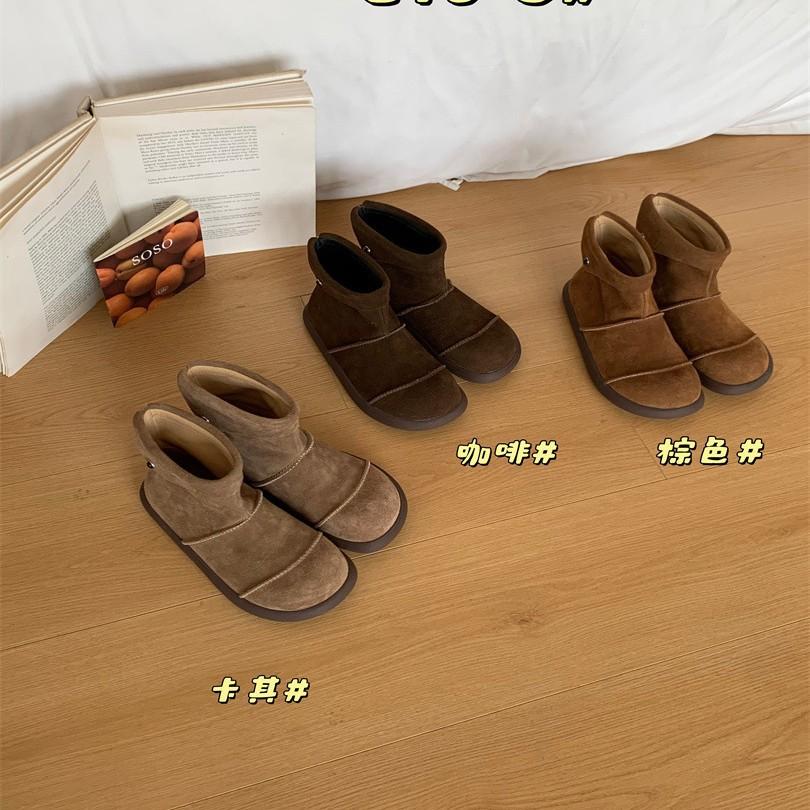 2025 Winter Snow Boots Leather Boots Inner Height Increasing Splicing Short Boots Martin Boots Frosted Leather and Naked Boots