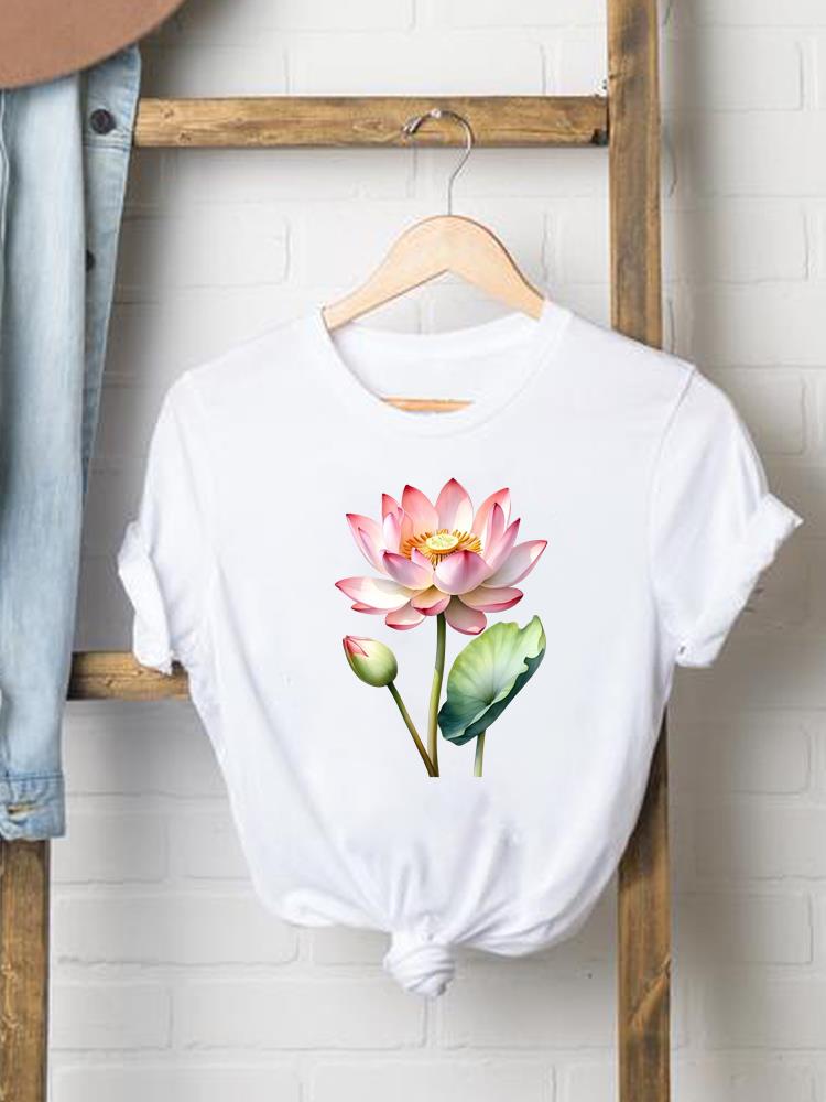 (Asian Size) trend flower sweet 90s Print Female Women printing Fashion Tee Top Clothing T Shirt Woman Short Sleeve Graphic T-shirts