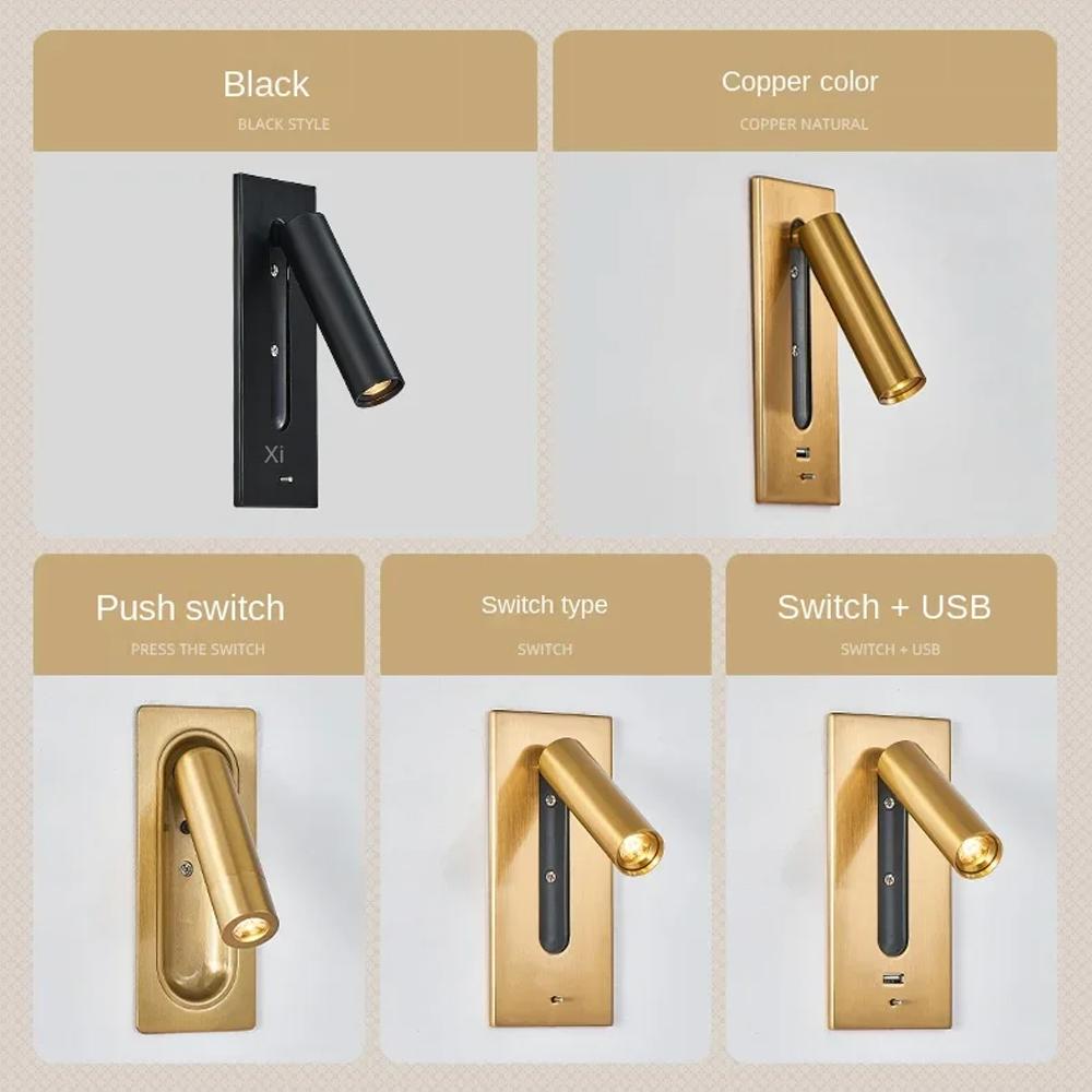 LED Wall Lamp Reading Light For Bedroom Hotel Bedside Spotlight Rotatable Lighting Nordic Modern High Quality Indoor Decoration