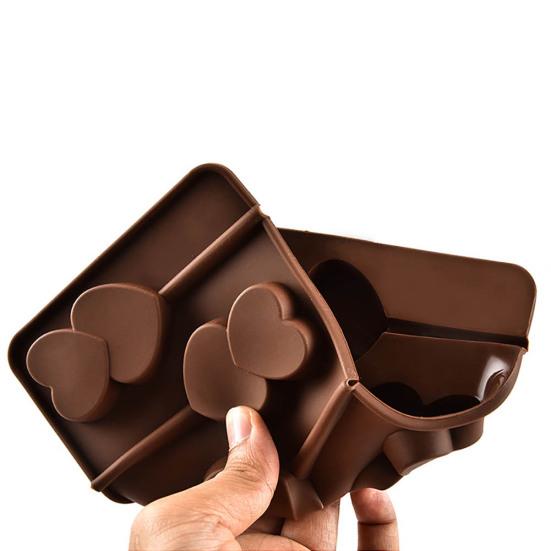 5 Grid Double Heart Shaped Silicone Non Stick Lolly Chocolate Cookie Candy Mold