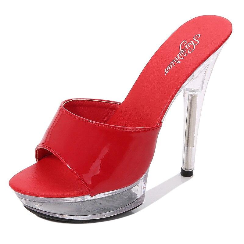 Patent Leather High Heels Stiletto Sexy Waterproof Platform Ultra-high Slippers Women's Summer 1099 Series 13cm LFD