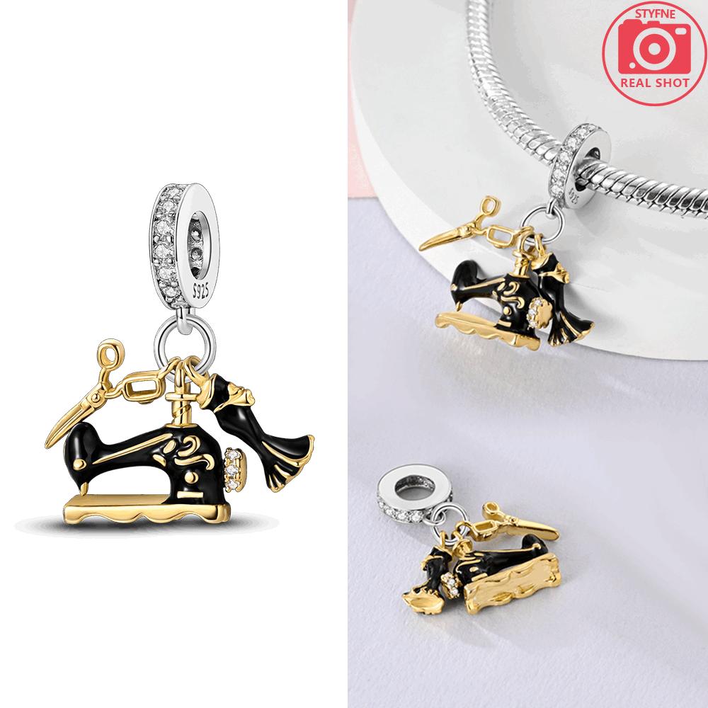 Clock Charm Bead Components Copper Metal Tailor Sewing Machine Telephone Alarm Pendant Bead Components Compatible With Authentic Original Bracelets