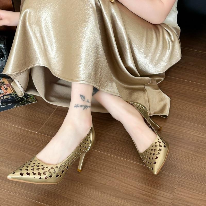 Fashion Summer New Fashion Temperament Pointed Toe Cutout High Heels Women's Fashion Comfortable Versatile Single Shoes