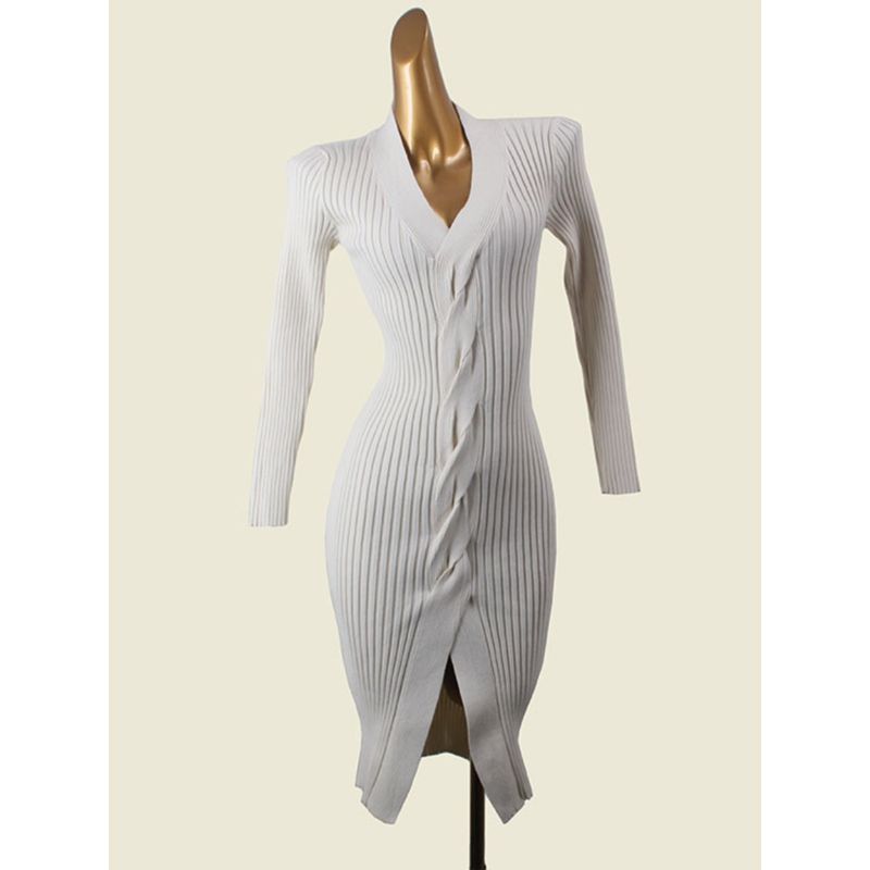 French Style Chic Cross V-neck Dress Autumn High-Grade Slim Fit Slimming Sexy Split Foreign Trade Hip Skirt