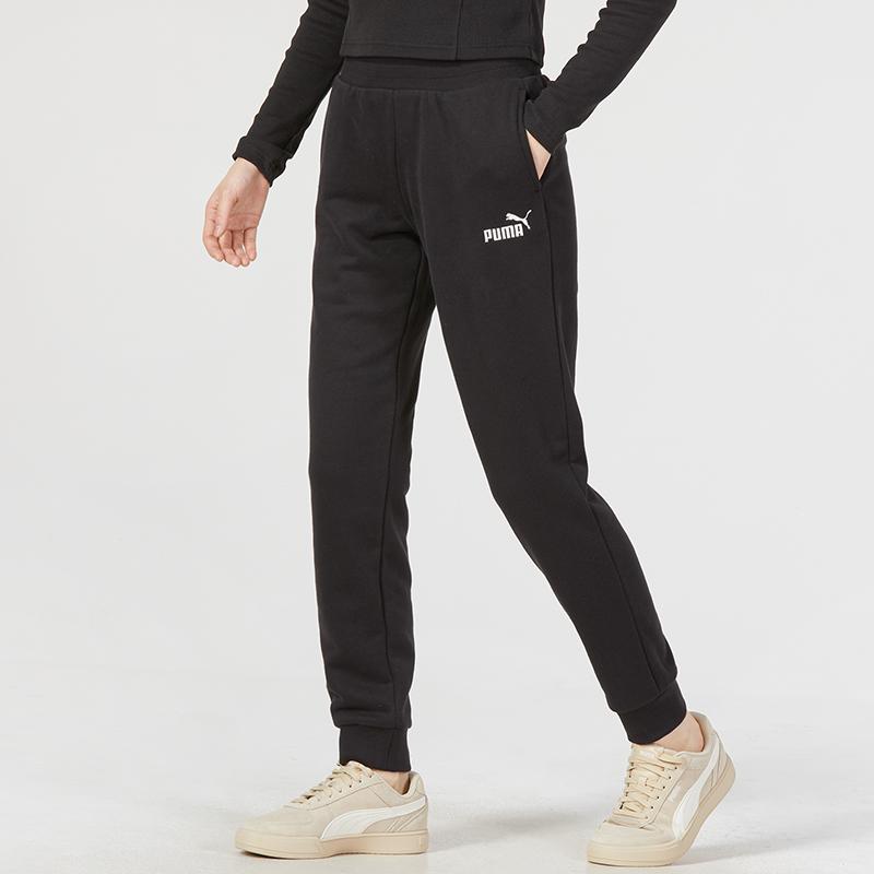 Puma Solid Color Logo Print Casual Cuffed Sweatpants Women Bottoms Black 675645-01