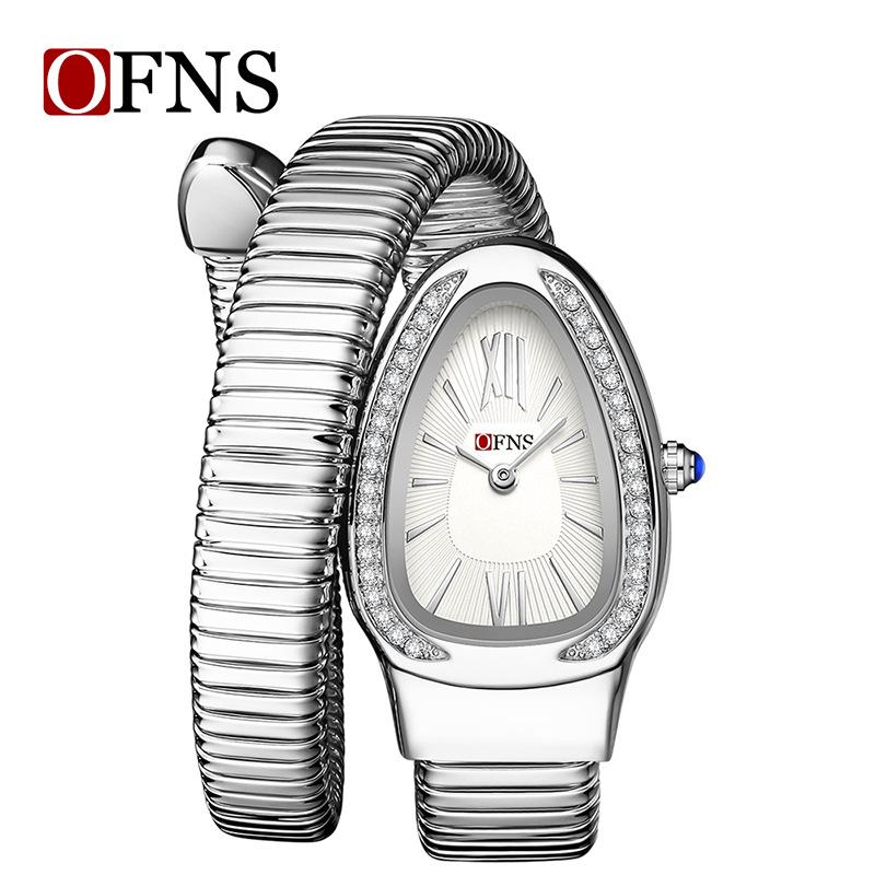 European Women's Luxury Snake-Shaped Waterproof Quartz Watch with Diamonds