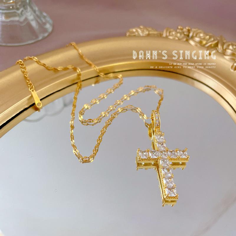 Titanium Steel Heavy Industry Exaggerated Zircon Light Luxury Temperament Gorgeous Full Diamond Necklace Female Versatile Collarbone Chain