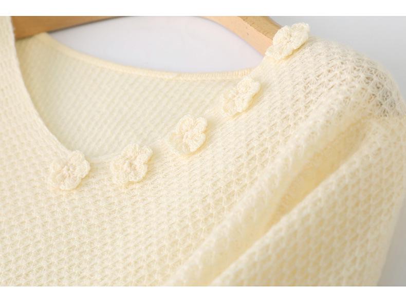 100% Silk Wool French Floral Patchwork Collar Sweater - Women's Autumn Winter Crochet Knitwear, Lazy Style