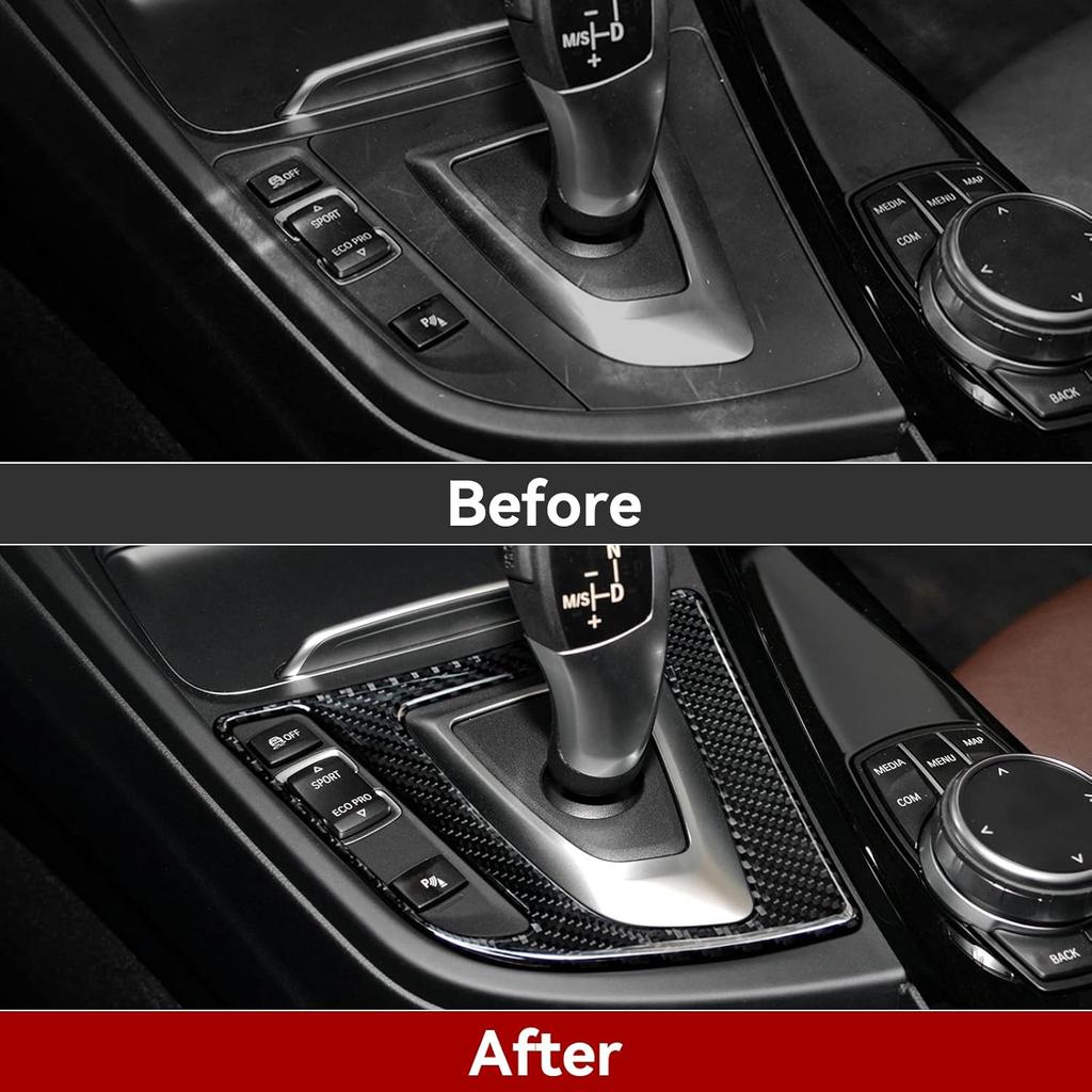 Car Gear Shift Panel Sticker Decal Carbon Fiber Trim fits for BMW F30 F31 F34 3GT F32 F33 F36 2012- Accessories - 330e NOT FIT (Black)