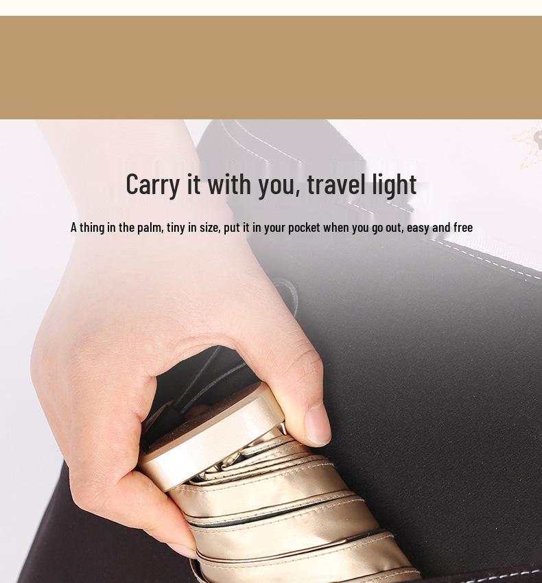 Compact Gold Umbrella: Ultra-light 6-Rib Folding Dual-use for Sun and Rain Protection