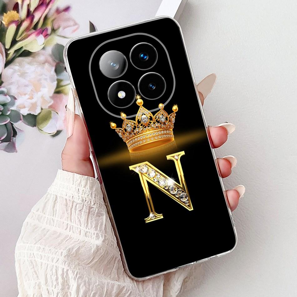 For Xiaomi Redmi Note 14 Pro Plus Fashion Crown Initial Letter Phone Case For Redmi Note14 4G 5G Note 14Pro Soft Silicone Cases