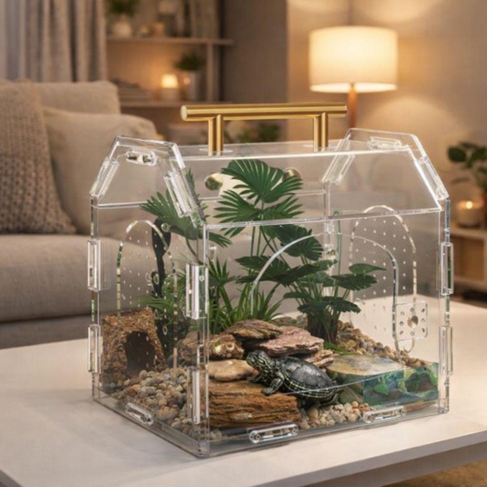 Acrylic Reptile Breeding Box Magnetic Snap Closure Reptile Terrarium Hermit Crab Habitat  Travel