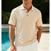 Mens Casual Check Jacquard Short Sleeve Collared Polo Shirt Breathable Loose Summer T-Shirt