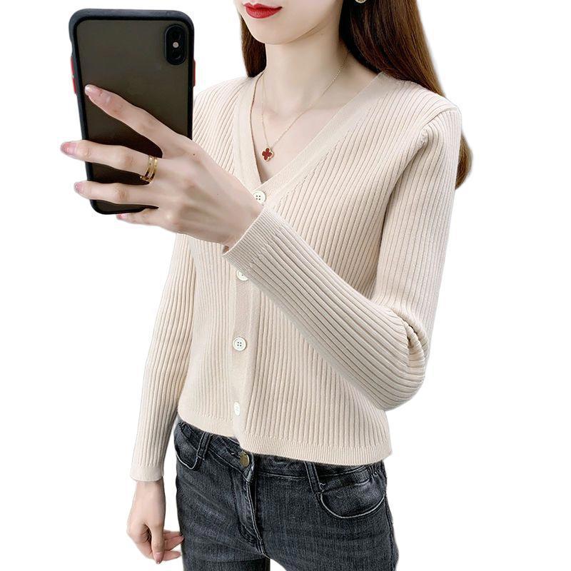 Dámský trendy kardiganový svetr kabát na jaro a podzim - 2025 Ins styl, všestranný pletený krátký top s malou šálou.