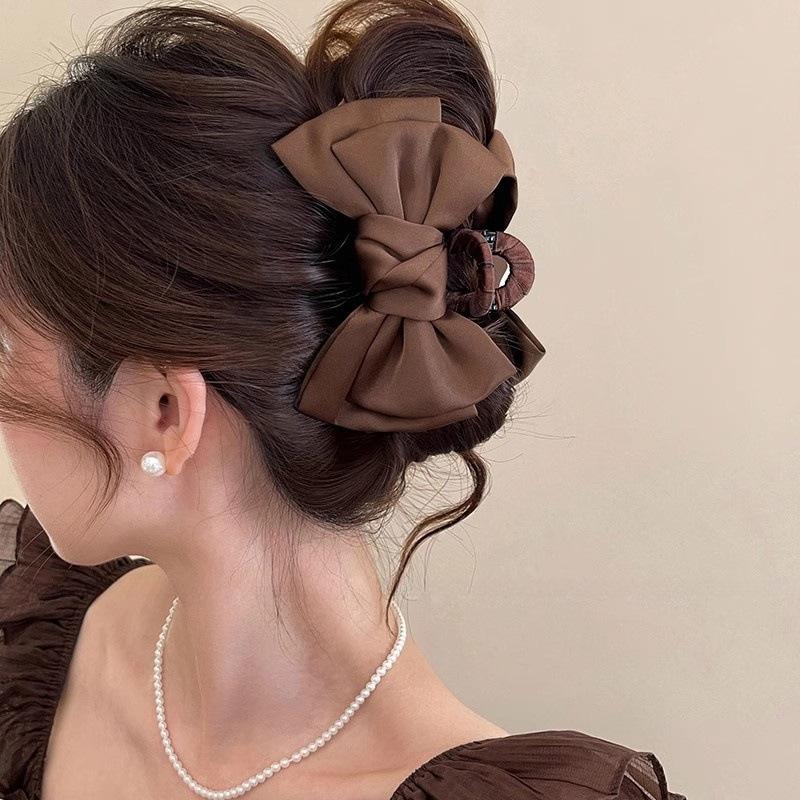 Elegant Women Bow Hair Claw Clips Double-Sided Large Satin Shark Hair Claw Solid Bowknot Hairpins Barrettes Hair Accessories
