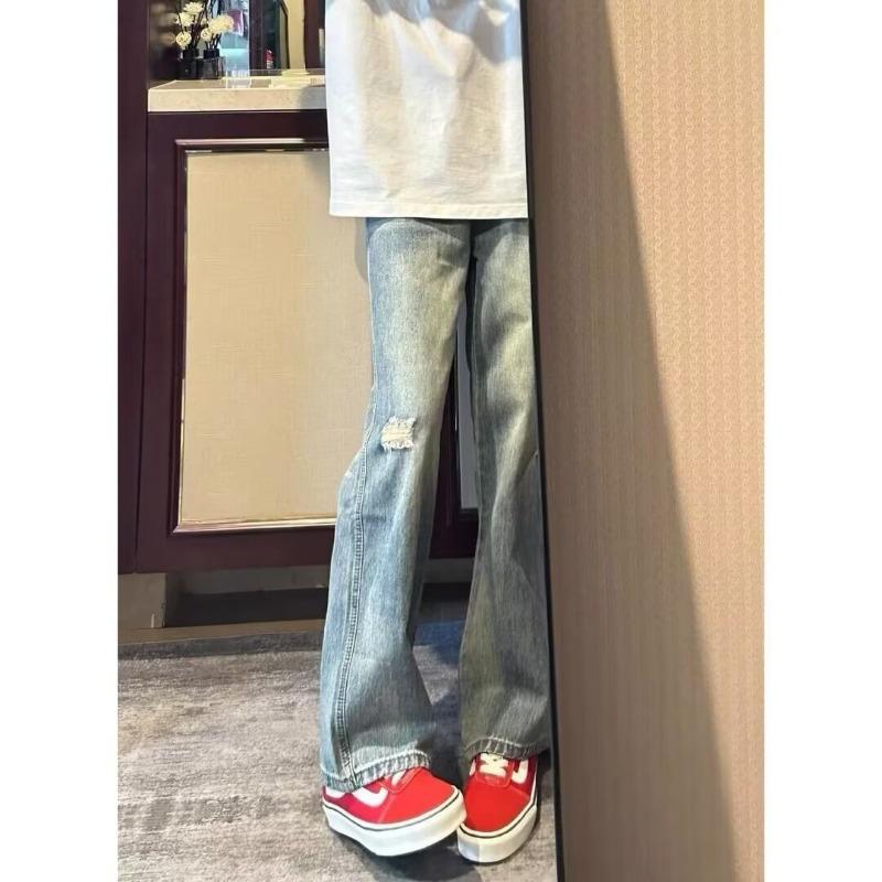 

Потертые старые рваные джинсы мужские весенне-осенние прямые свободные уличный стиль ветер длинные брюки 3XL синий