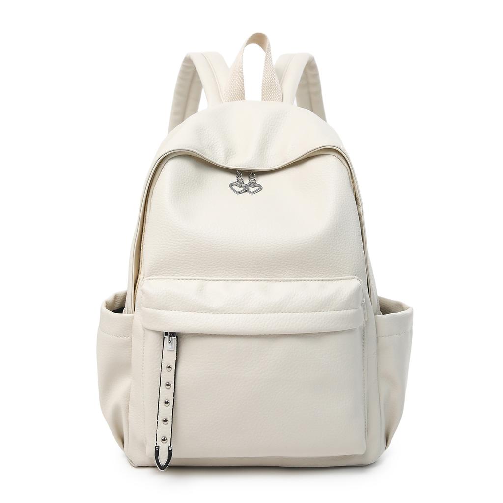 Schoolbag1011 new backpack soft leather retro high school schoolbag for boys and girls solid color high-end commuter computer backpack