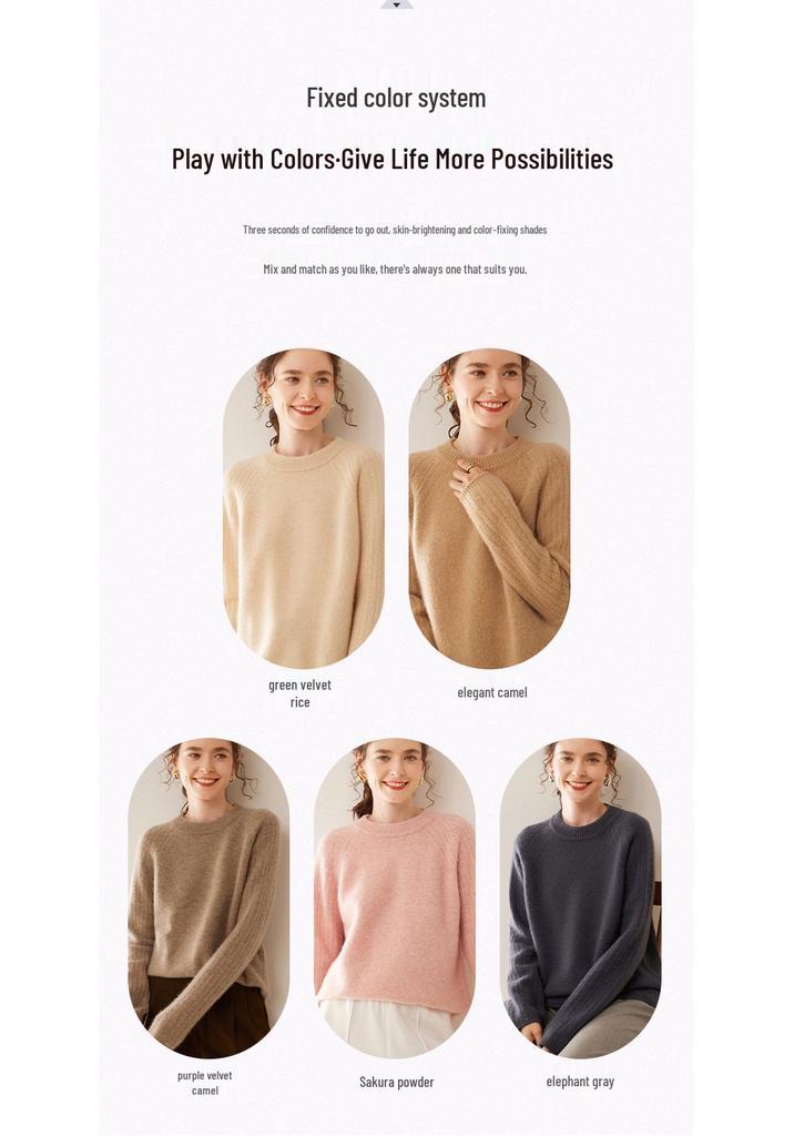 Women's Thickened Cashmere Raglan Sweater - Loose Fit, Solid Color, Round Neck, Autumn/Winter Fashion Pullover