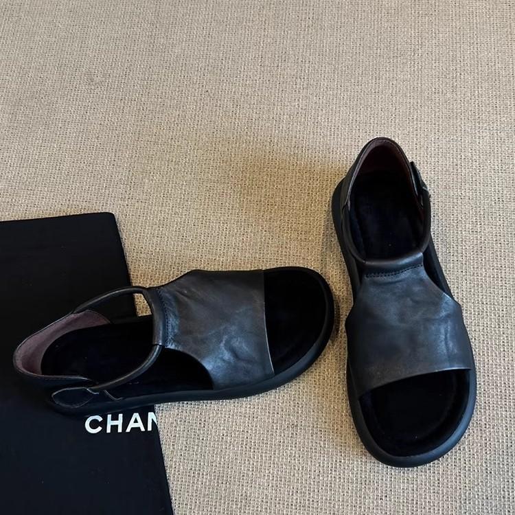 Sheepskin Version~ Retro Casual Hollowed-out Open-toed Sandals Women's Summer New Versatile Soft-soled Heightening Roman Shoes