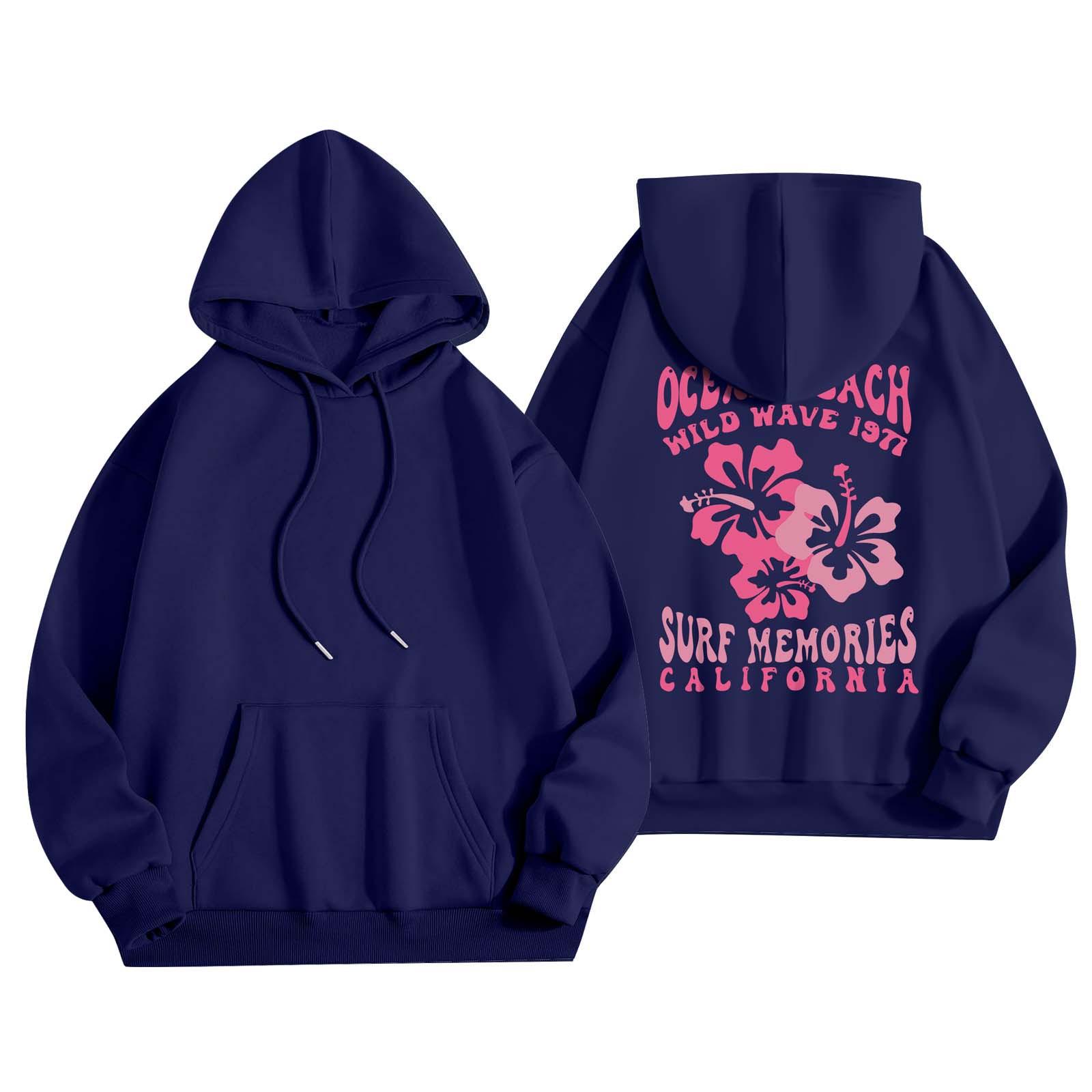 

Женская мода, женский легкий пуловер с длинными рукавами и карманами, толстовка с капюшоном в стиле консервативного стиля XXL тёмно-синий