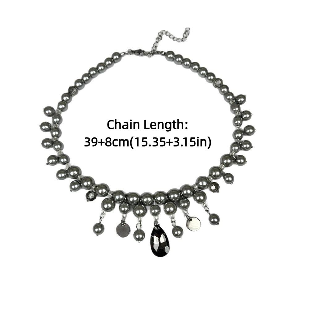 Grey Pearl Water Drop Pendant Neckchain Fashion Women's Clavicle Chain Party