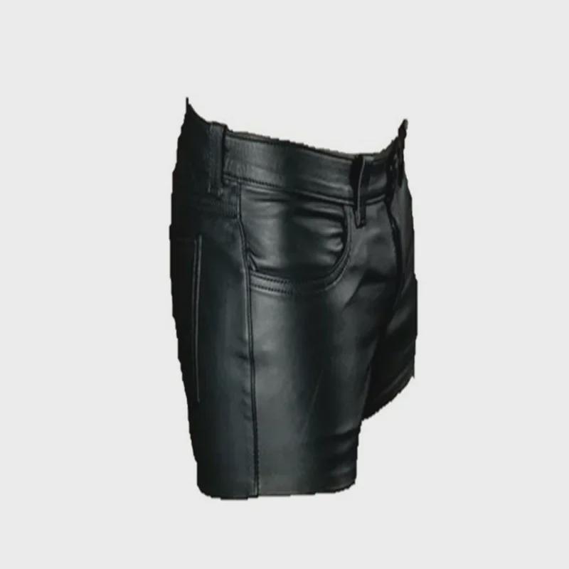 2023 Summer European & American Men's PU Leather Slim Shorts - Casual Solid Color