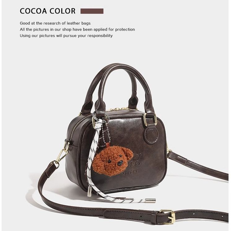 Niche Retro Bowling Bag Women's 2025 New Fashion Shoulder Messenger Bag Premium Texture Coffee Handbag