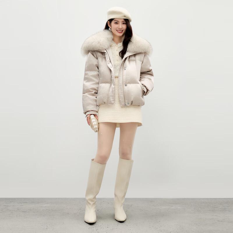 Qiushui Yiren Women's Fox Fur Collar Short Down Jacket