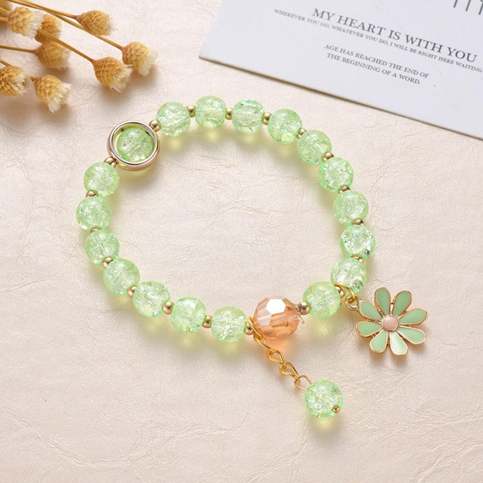 Cute Popcorn Crystal Beaded Women Bracelet Daisy Flower Pendant Fashion Bracelet Mom Girlfriend Valentine s Day Gift зелёный