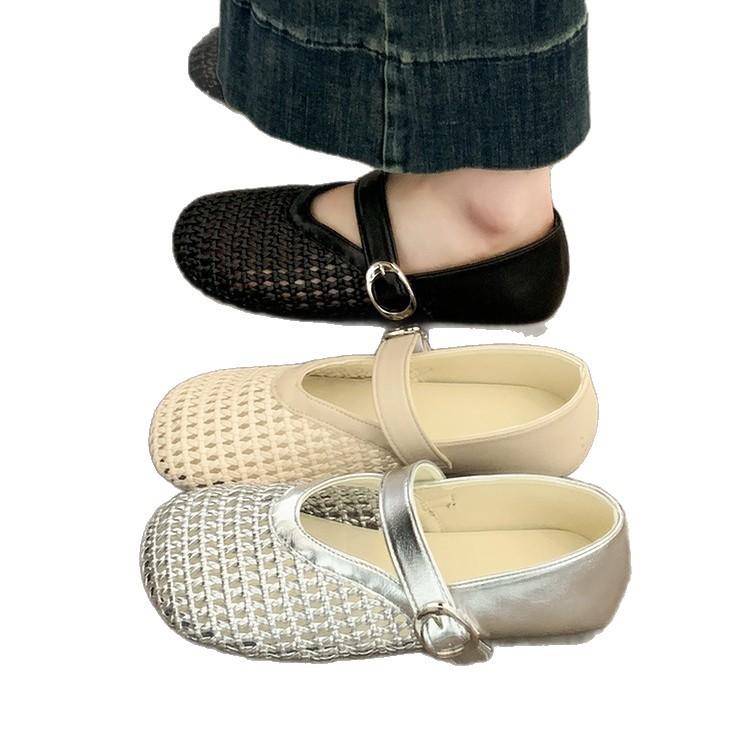 New Mary Jane Women's Shoes with A Single Line Mesh and Hollowed Out Woven Style Sandals