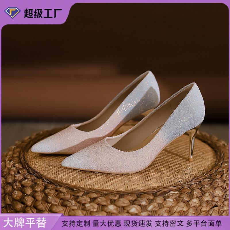 Huizhou women's shoes 2025 spring and summer new high heels women's senior sense of gradual change leather single shoes fine heel not tired feet
