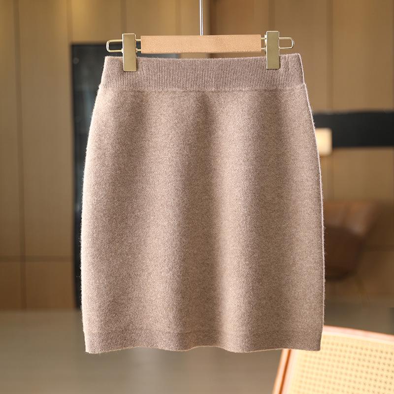 Autumn & Winter 100% Pure Wool High Waist Knit Pencil Skirt for Women
