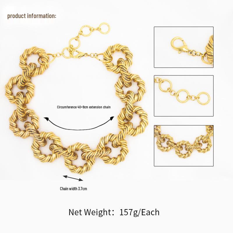 ZA Chunky Knit Gold Water Wave Chain Necklace - Bold, Retro European & American Style for Men and Women