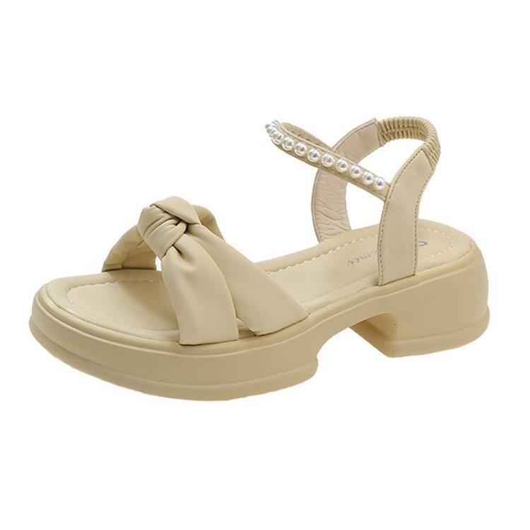 

Popular sandals female summer 2025 new thick-soled fairy wind pearl beach shoes soft-soled fashion Roman shoes trend 40