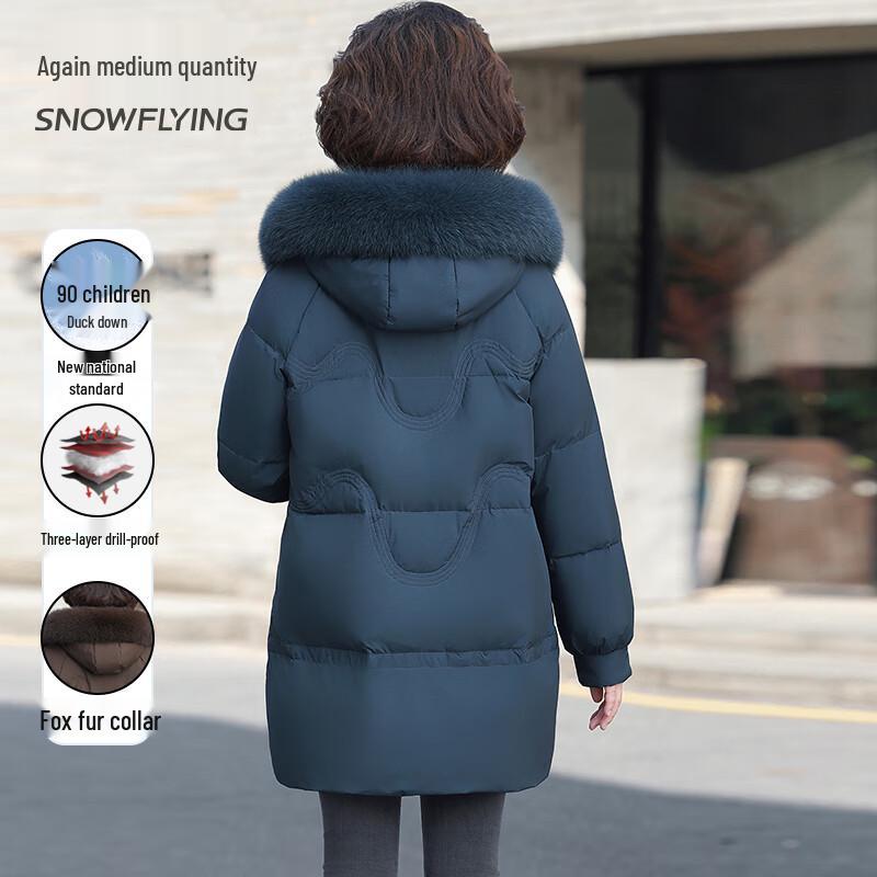 XueZhongFei Women's Mid-Length Down Jacket with Fox Fur Collar