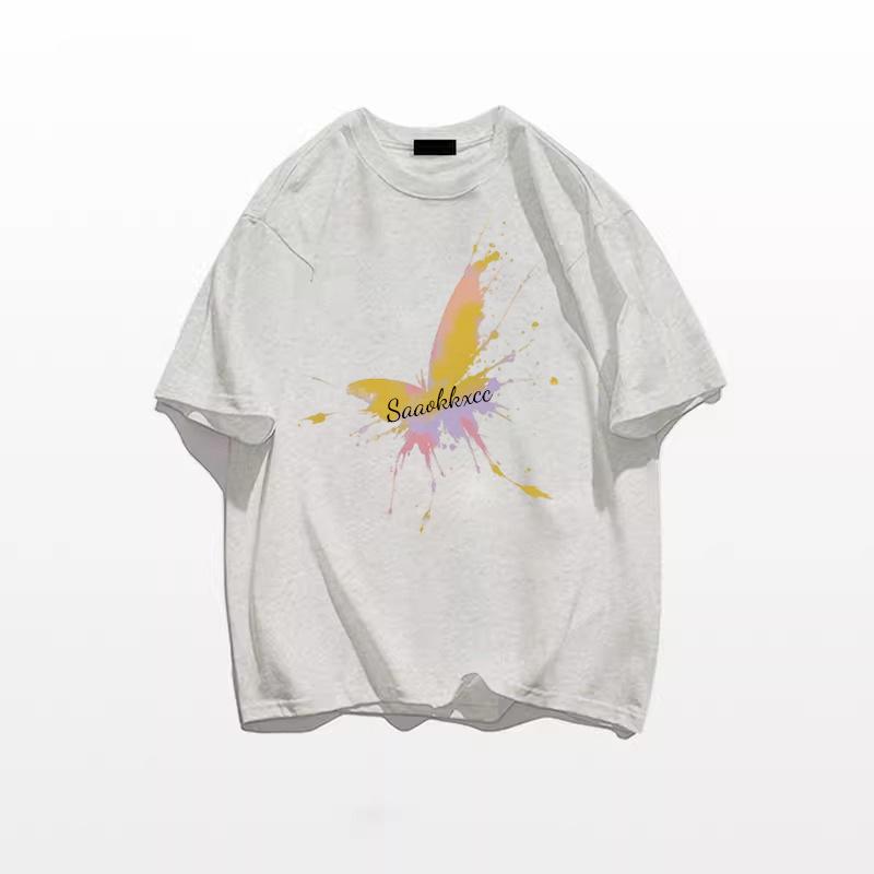Women's Loose Fit White Cotton Shoulder T-Shirt - Summer 2025 American Style