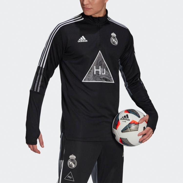Adidas X Pharrell Williams Collaboration FW22 Real Madrid Half-Zip Soccer Sweatshirt Men Tops Black Grey GK7841