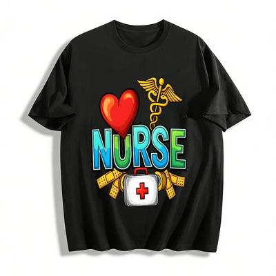 Love Medical Element Nurse Themed Printed Casual Top Pure Cotton T-shirt