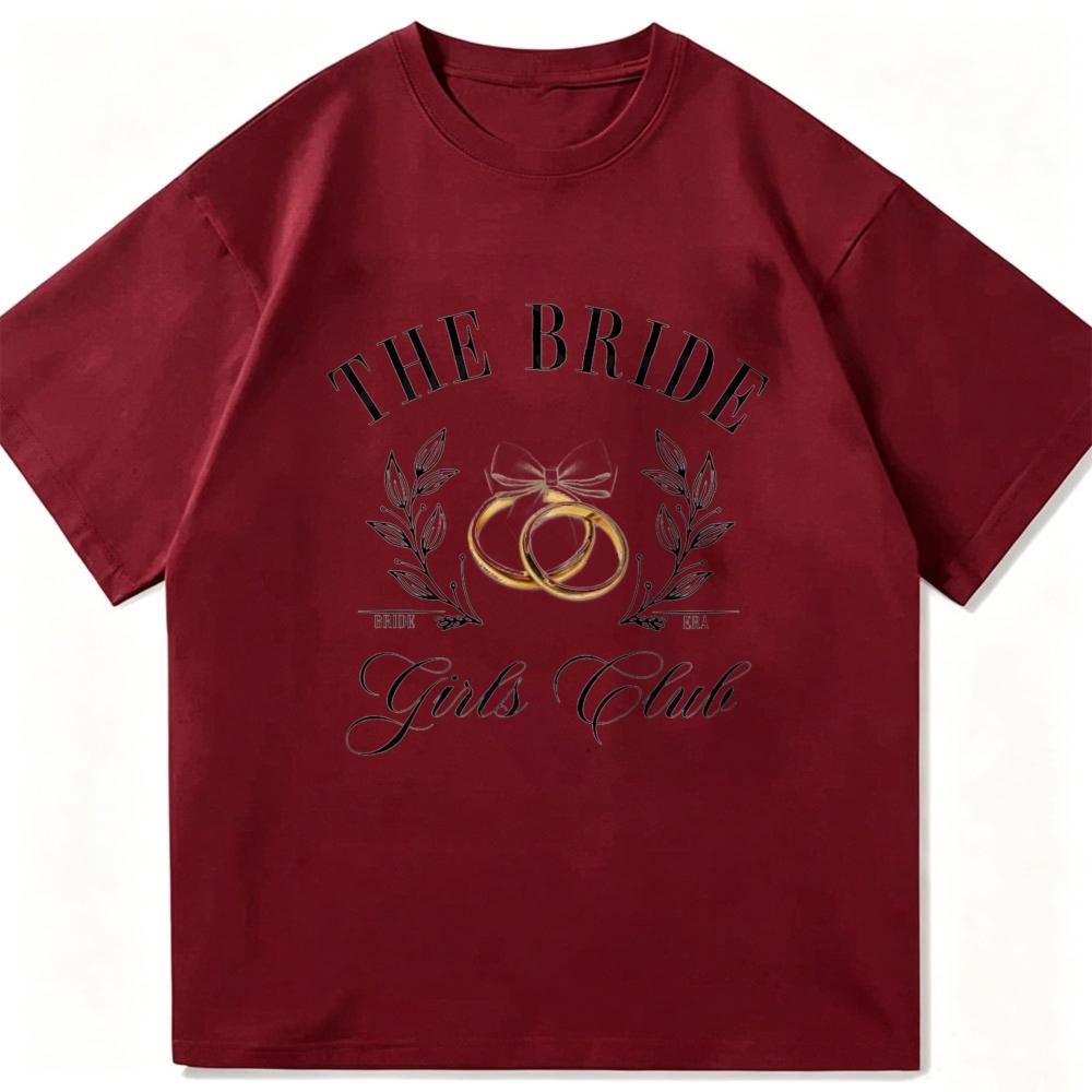 The Bride Girls Club Graphic T Shirt Minimal Gold Wedding Ring Leaf Floral Script Letter Print Crew Neck Unisex T Shirt