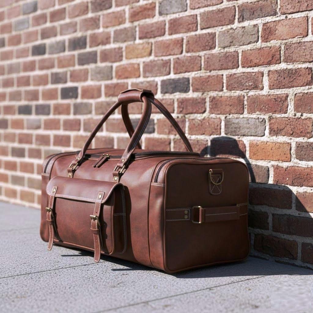 Leather Duffle Bag Leather Travel Luggage Bag Weekend Family Holiday Bag