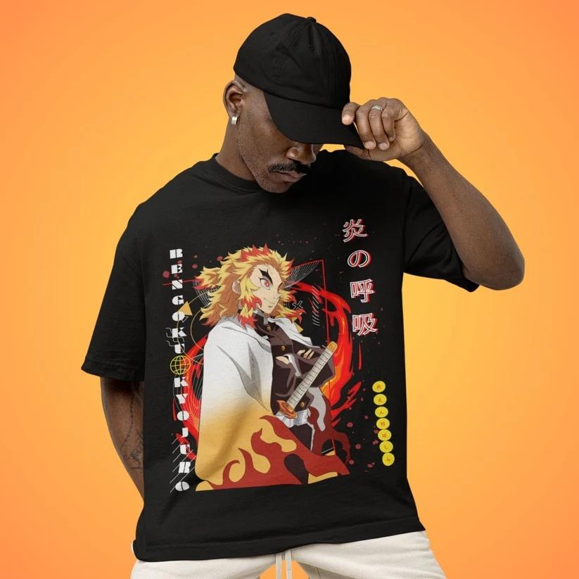 Demon Slayer Anime Printed Cotton Tshirt for Men and Women Harajuku Trend Fashion Oversized Anime Peripheral Clothing Tshirt