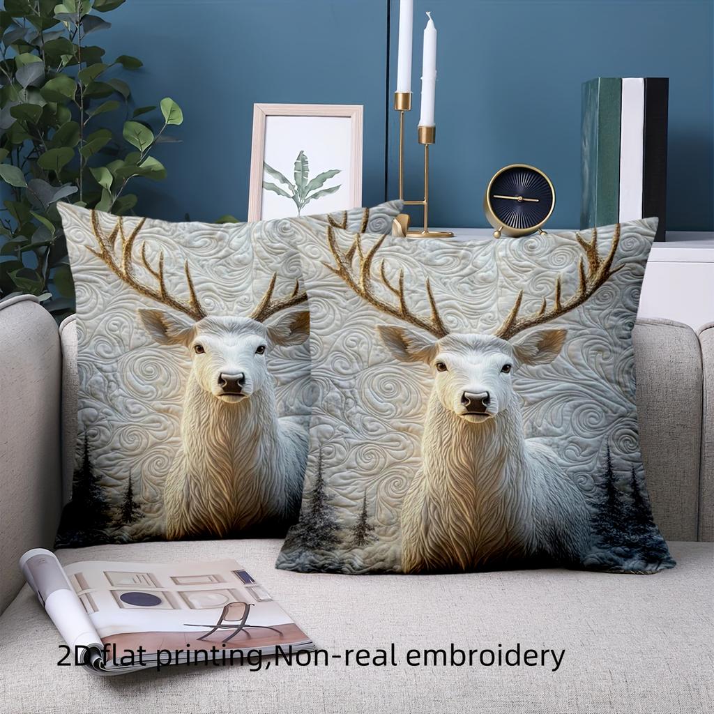 1 pillowcase 2D flat printing White Deer Pattern Pillow 2D Flat Printing Polyester pillowcase sofa decorative cushion cover
