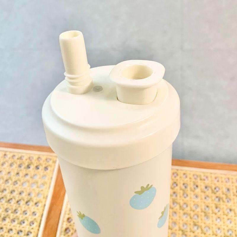 Kawaii Strawberry Thermos Bottle Stainless Steel Vacuum Insulated Straw Cup Cute Girls Outdoor Ice Coffee Drinking Water Cup