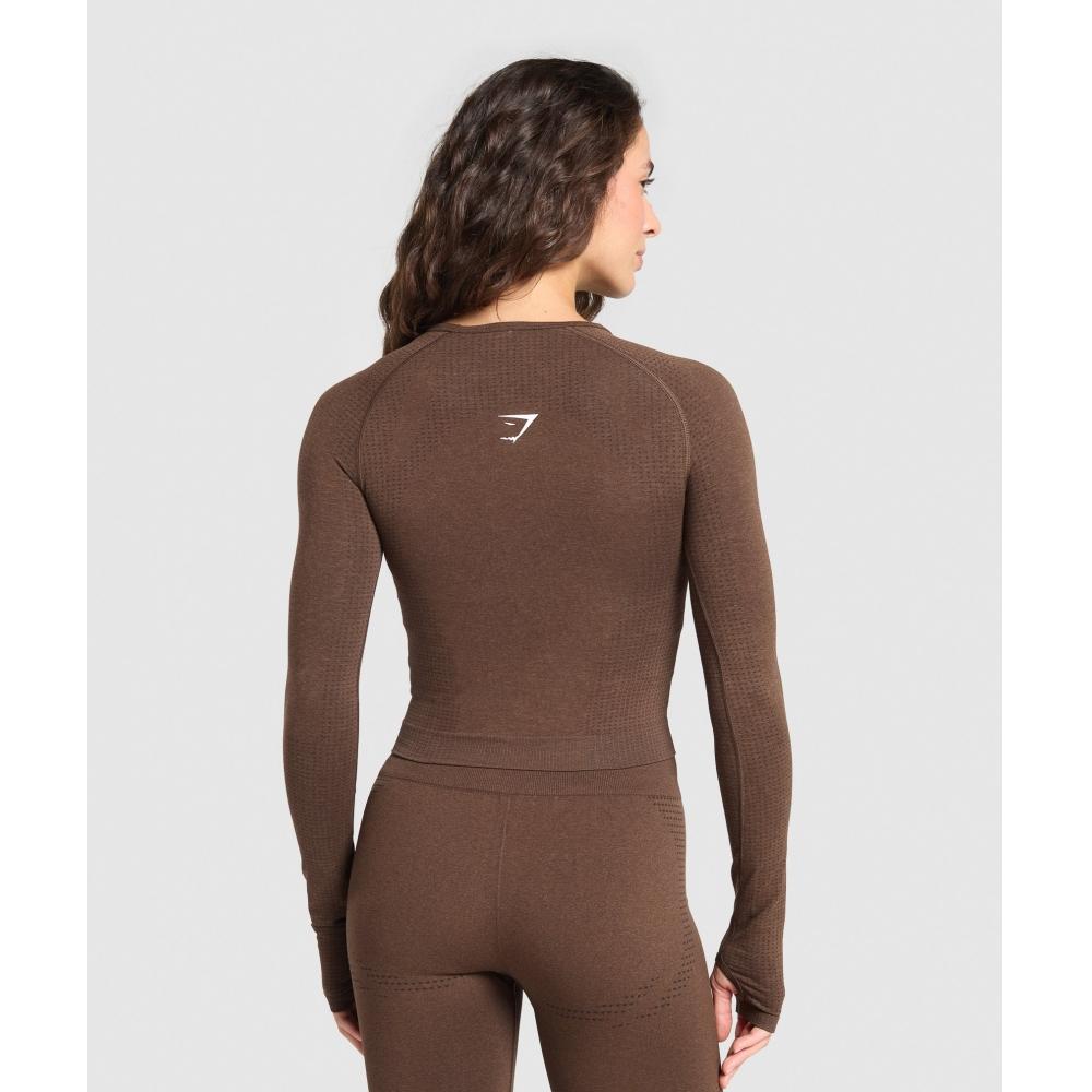 Gymshark Vital Seamless Long Sleeve Cut Out Top Espresso Marl B2c8o Nbfb