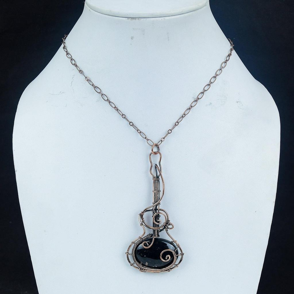 Nuummite Gemstone Pendant 999 Copper Wire Wrapped Jewelry, Handmade Antique Pendant Jewelry, Gift For Mother