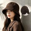 Retro Corduroy Bow Fisherman Hat Children Spring and Autumn Travel Big Eaves Sunshade Fashion Show Washbasin Hat