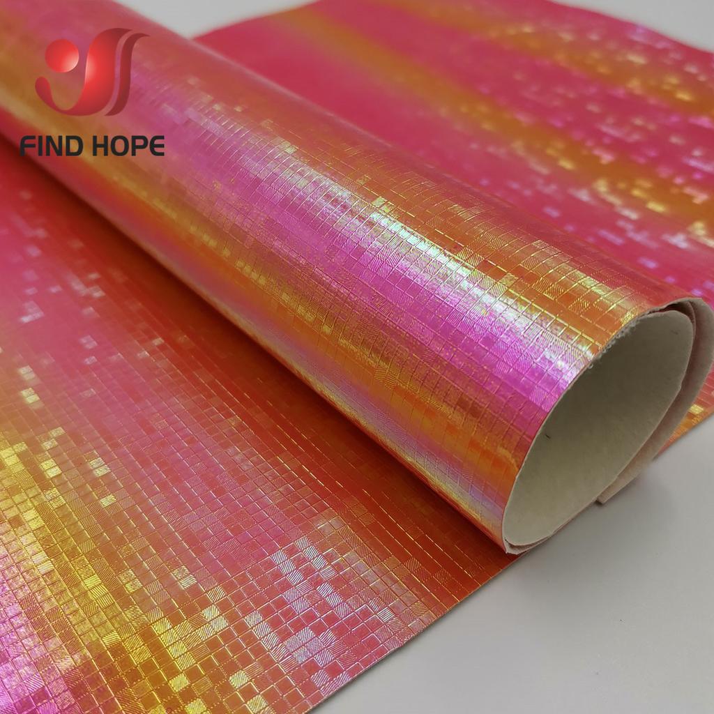 20x120cm Laser Hologram PU Leather Fabric 0.5mm Iridescent Gradient Faux Leather for DIY Craft Bow Make Doll Shoes Handbag Decor