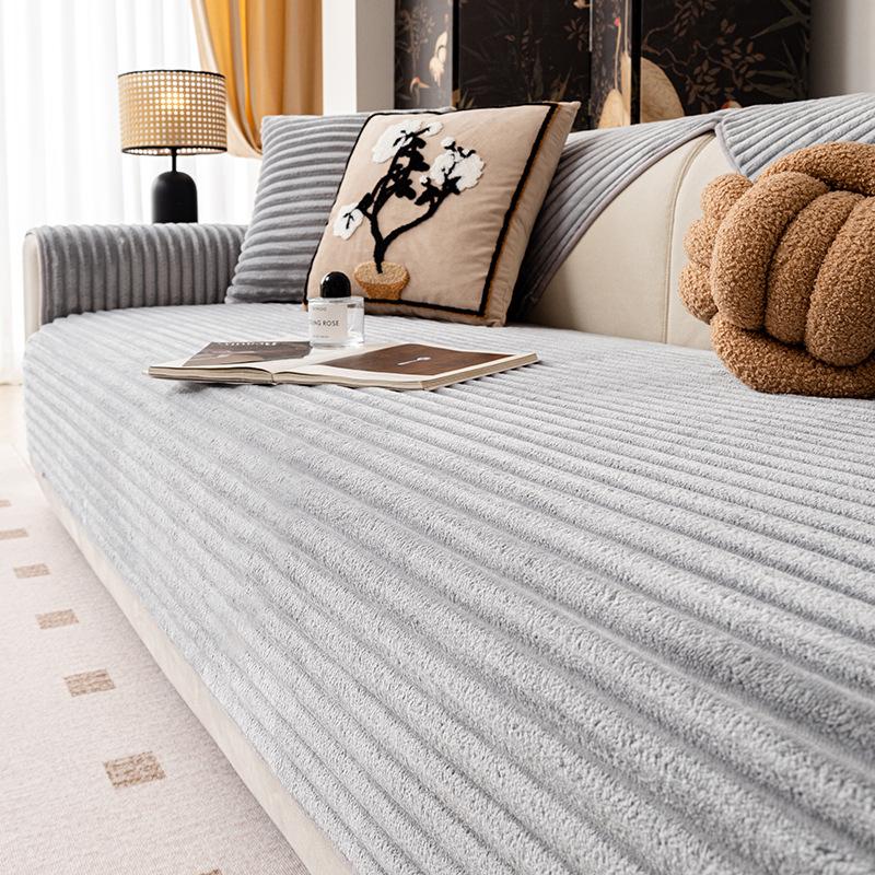 Autumn And Winter Cream Wind Plush Sofa Cushion Cover  New Non-Slip Straight Row Advanced Thermal Leather Sofa Seat Cushion