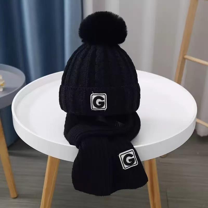 Children'S Two-Piece Hat And Scarf Set For Autumn And Winter Boys And Girls Knitted Scarf Warm And Versatile Woolen Hat
