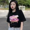 Weißes, lockeres T-Shirt für Damen im Sommer, neues, koreanisches Design mit bedrucktem Schaum, hohe Taille, kurzes Kurzarm-Oberteil